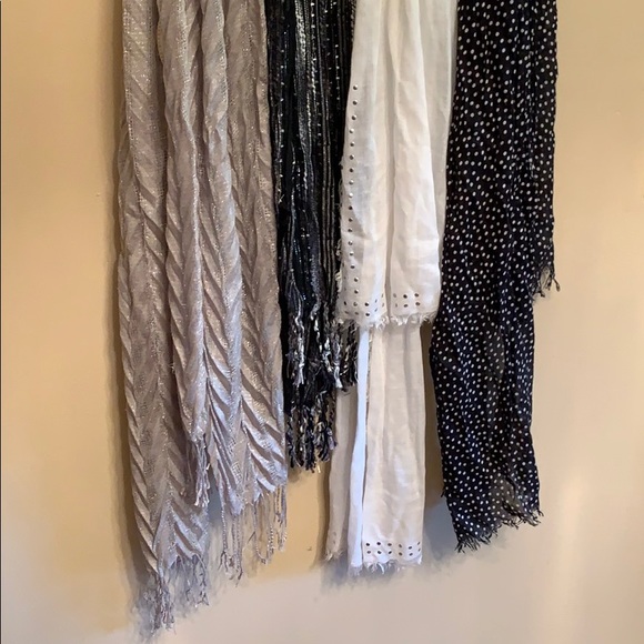Lot of 4 Black/White/Silver Scarves - Picture 2 of 4